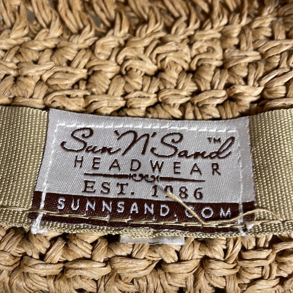 Sun ‘n’ Sand Tan Braided Straw floppy Hat With Turquoise Beaded Ribbon One Size - Picture 9 of 9